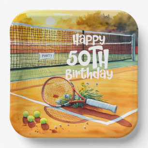 Tennis 50e verjaardag tennisbal en nummer liefde papieren bordje