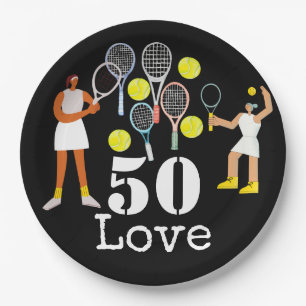 Tennis 50th Birthday tennis ball and number Black Papieren Bordje