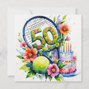 Tennis 50th Birthday tennis ball and number Kaart
