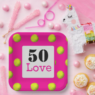 Tennis 50th Birthday tennis ball and number love Papieren Bordje