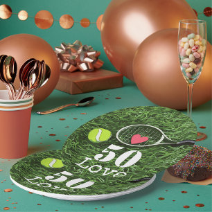 Tennis 50th Birthday tennis ball and number love Papieren Bordje