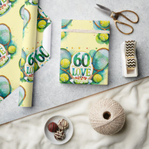 Tennis 60e verjaardag met bal en racket cadeaupapier