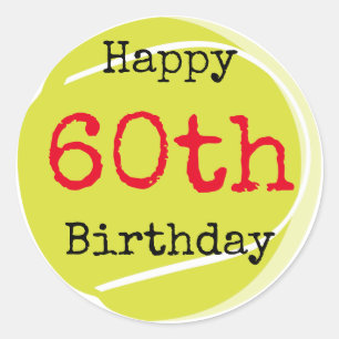 Tennis 60e verjaardag met tennisbal en nummer ronde sticker