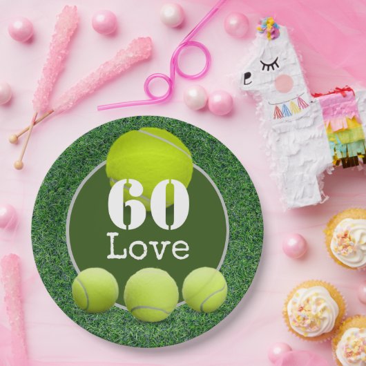 Tennis 60e verjaardag tennisbal liefde papieren bordje (Feest)