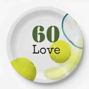 Tennis 60e verjaardag tennisbal liefde papieren bordje