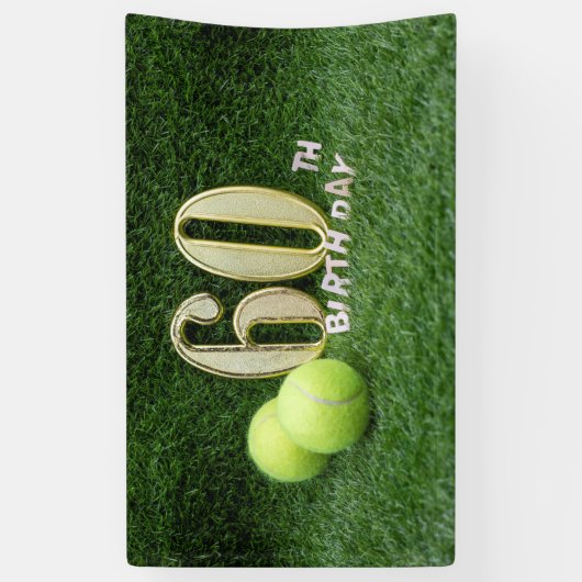 Tennis 60ste verjaardag met nummer zestig en balle spandoek (Verticaal)