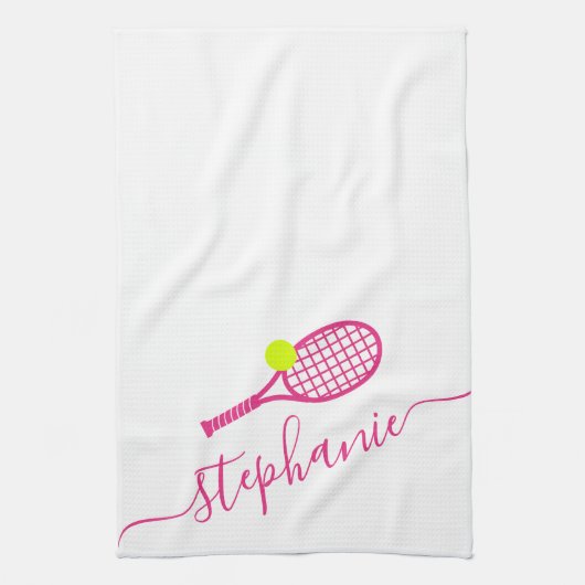 Tennis - Aangepaste roze scriptnaam Theedoek (Verticaal)