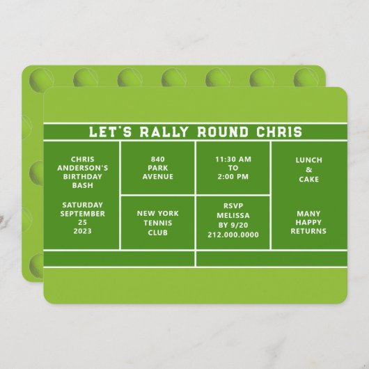 Tennis Anniversaire Fête Invitation (Devant / Derrière)