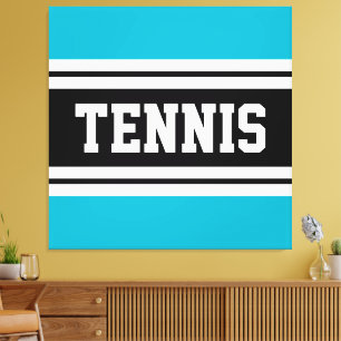 TENNIS Azure Geel Zwart Wit Racing Stripes Canvas Afdruk