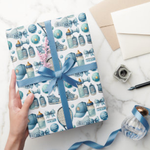 Tennis Baby shower voor Baby Boy Blue thema Cadeaupapier