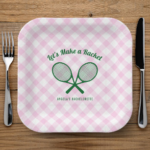 Tennis Bachelorette Feest Maak een Racket Gestreep Papieren Bordje