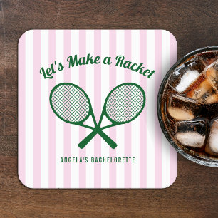 Tennis Bachelorette Feest Maak een Racket Gestreep Vierkante Kartonnen Onderzetter