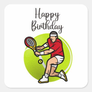 Tennis bal met Happy Birthday Vierkante Sticker