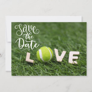 Tennis bal met liefdesletterwoord Save the Date Kaart