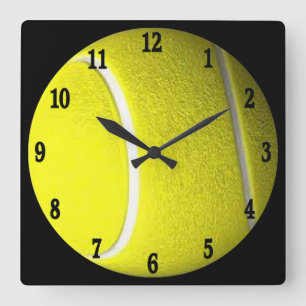 Tennis Ball Black Numbers Sport Wall Clock Vierkante Klok