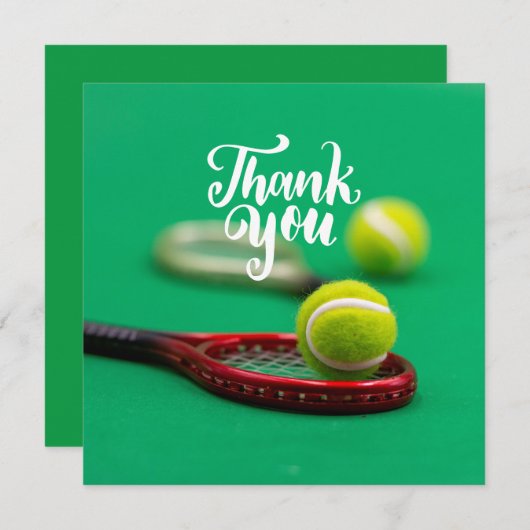 Tennis ball en rode racket op groen Dank u (Voorkant / Achterkant)