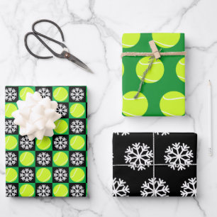 Tennis Ball en Snowflake Black & Green Kerstmis Inpakpapier Vel