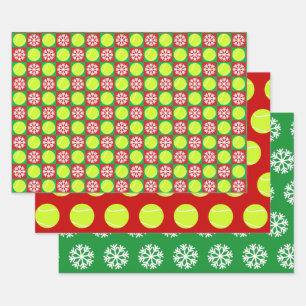 Tennis Ball en Snowflake Red en Green Kerstmis Inpakpapier Vel