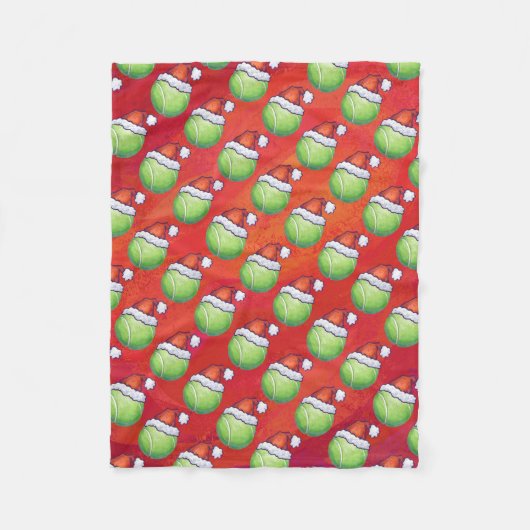 Tennis Ball in Santa Hat Pattern op Red Fleece Deken (Voorkant)