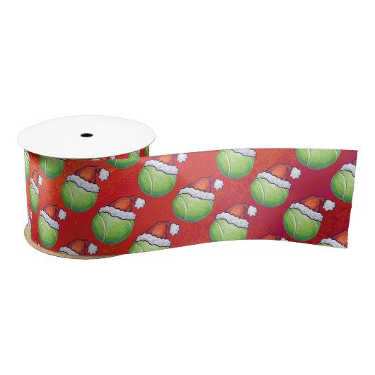 Tennis Ball in Santa Hat Pattern op Red Lint (Spoel)