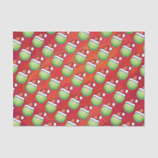 Tennis Ball in Santa Hat Pattern op Red Tissuepapier (Voorkant)
