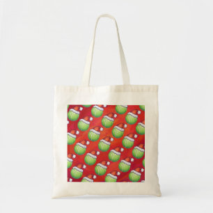 Tennis Ball in Santa Hat Pattern op Red Tote Bag