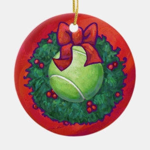 Tennis Ball in Wreath in Red Keramisch Ornament