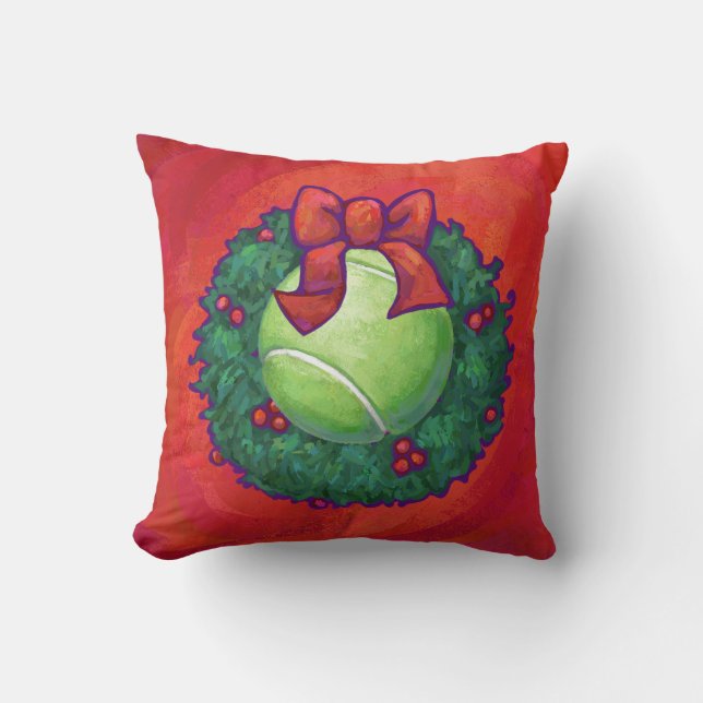 Tennis Ball in Wreath in Red Kussen (Voorkant)