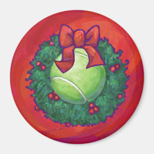 Tennis Ball in Wreath in Red Magneet