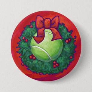 Tennis Ball in Wreath in Red Ronde Button 7,6 Cm