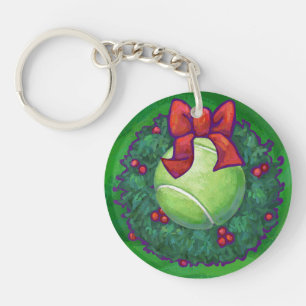 Tennis Ball Kerstmis met groen Sleutelhanger
