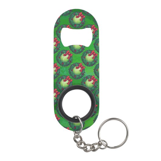 Tennis Ball Kerstmis - Patroon op groen Sleutelhanger Flessenopener (Achterkant)