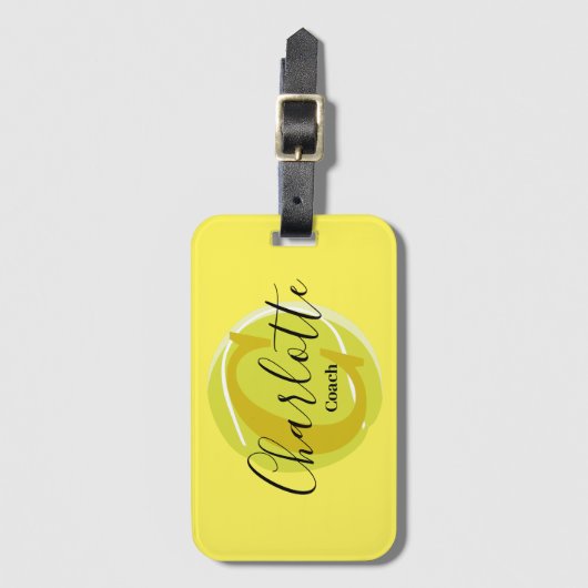 Tennis ball met Gold Monogram Script naam geel Bagagelabel (Voorkant (verticaal))