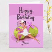 Tennis ball op roze Happy Birthday Woman Player Kaart (Gele Bloem)