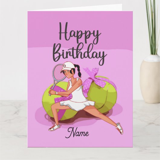 Tennis ball op roze Happy Birthday Woman Player Kaart (Voorkant)