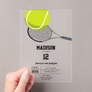 Tennis Ball & Racket Racquet Birthday Party Acryl Uitnodigingen