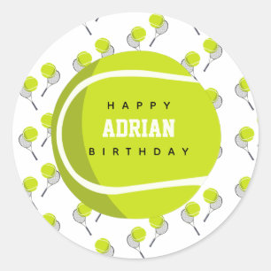 Tennis Ball & Racket Racquet Birthday Party Ronde Sticker