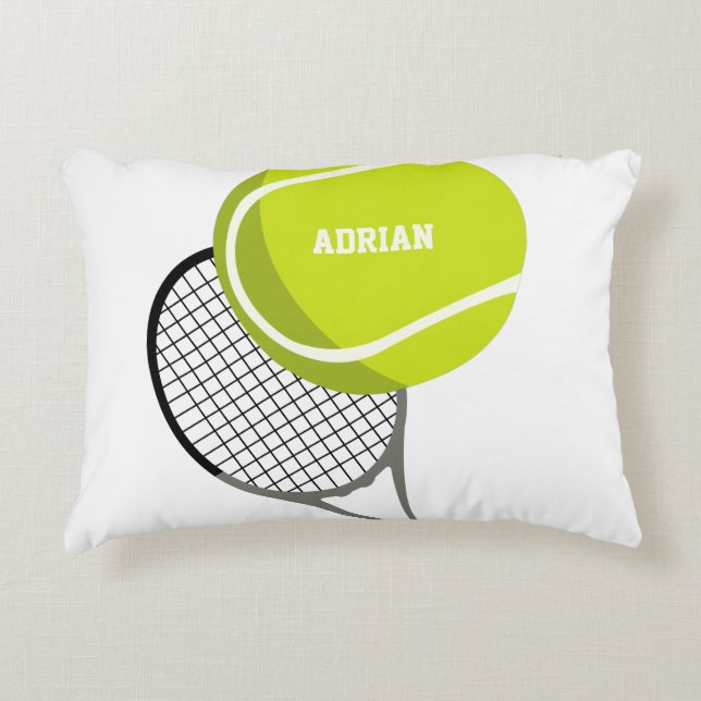 Tennis Ball & Racket Racquet, gepersonaliseerd Accent Kussen (Voorkant)