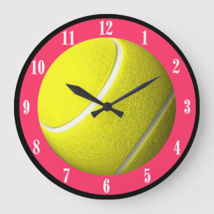 Tennis Ball Wall Clock Pink CourtWhite-nummers Grote Klok
