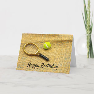 Tennis balle et raquette joyeux carte d'anniversai