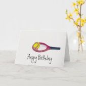 Tennis balle et raquette joyeux carte d'anniversai (Fleur jaune)