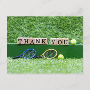 Tennis Bedankt houten woord met racket en bal Briefkaart