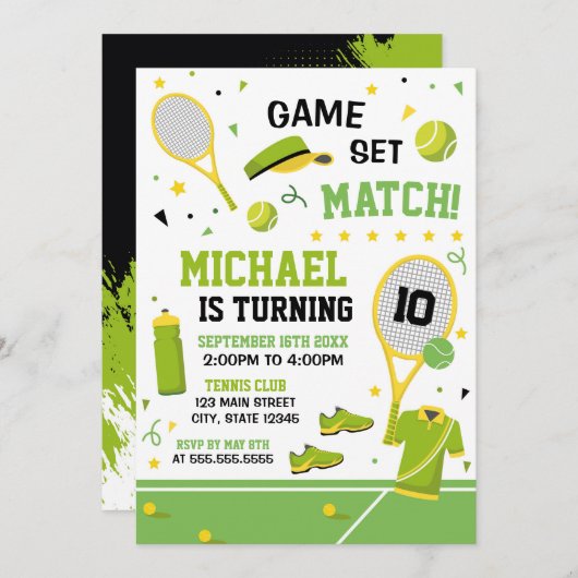 TENNIS Birthday Invitation (Devant / Derrière)
