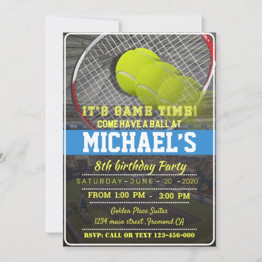 Tennis Birthday Invitation Kaart (Voorkant)