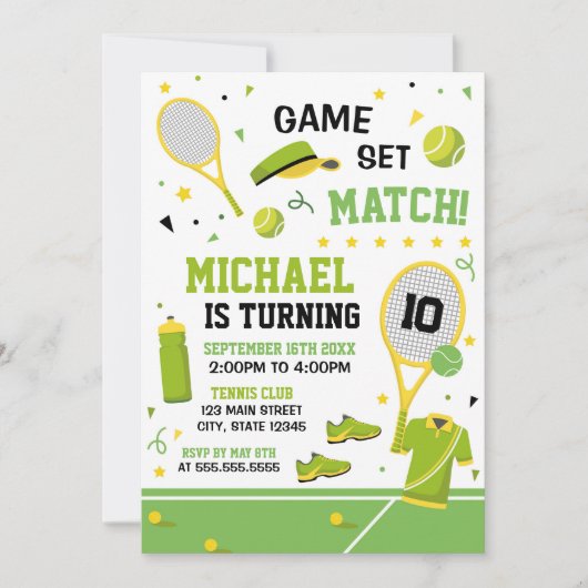TENNIS Birthday Invitation Kaart (Voorkant)