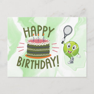 Tennis Birthday-kaart met racket en bal op groen Briefkaart
