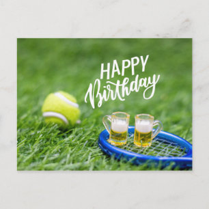 Tennis Birthday met bal en bier op groen gras Briefkaart