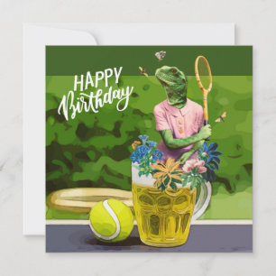 Tennis Birthday met bier- en kogelracket op groen