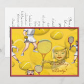 Tennis Birthday Party Invitation Kaart (Voorkant / Achterkant)