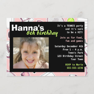 Tennis Birthday Party Invitation roze Kaart